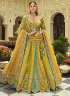 Vegaa Fashion Yellow Silk Embroidered & Art Mirror Work Wedding Wear Lehenga Choli - Distacart