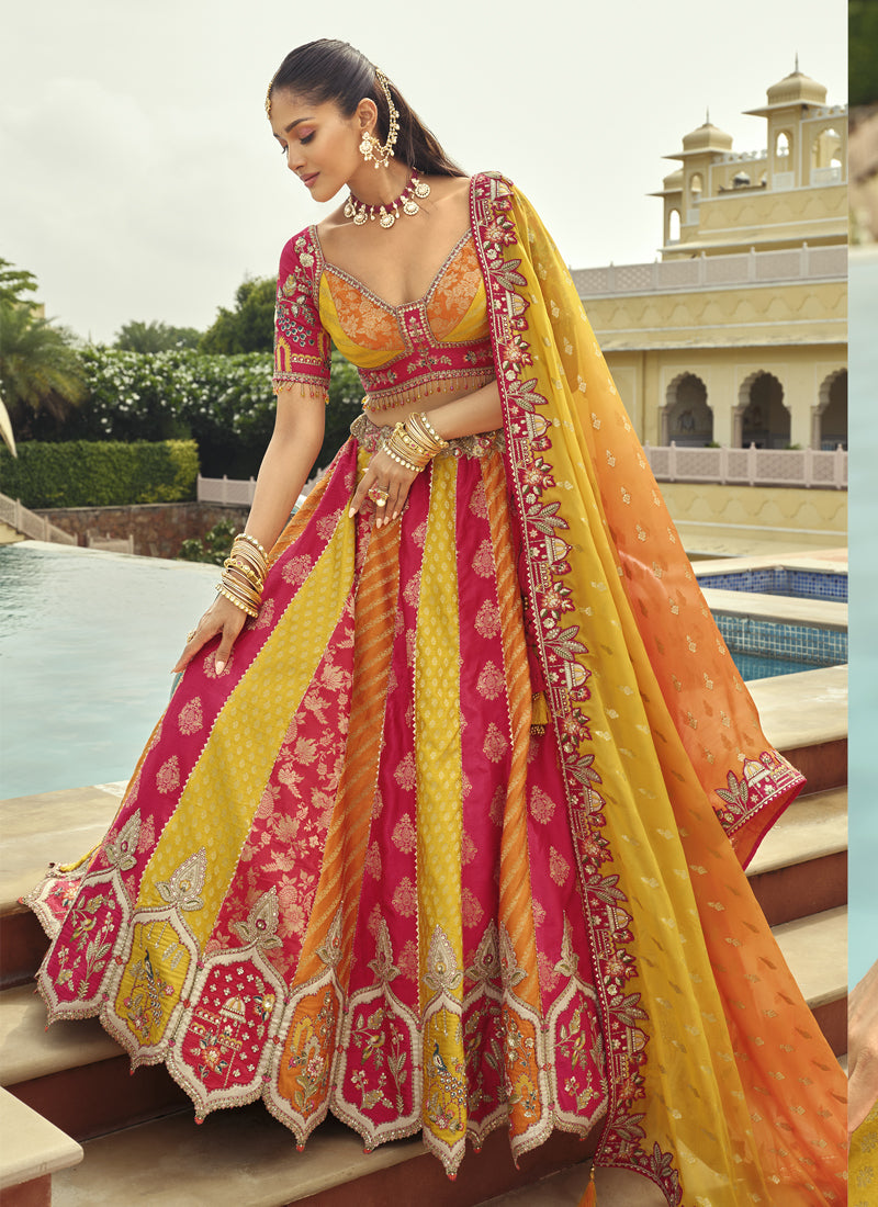 Vegaa Fashion Multi Color Silk Embroidered & Art Mirror Work Wedding Wear Lehenga Choli - Distacart