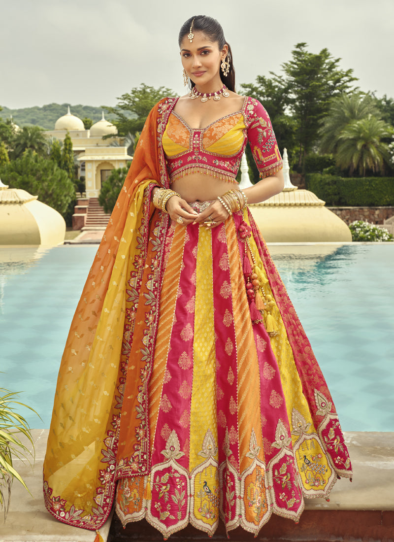Vegaa Fashion Multi Color Silk Embroidered & Art Mirror Work Wedding Wear Lehenga Choli - Distacart