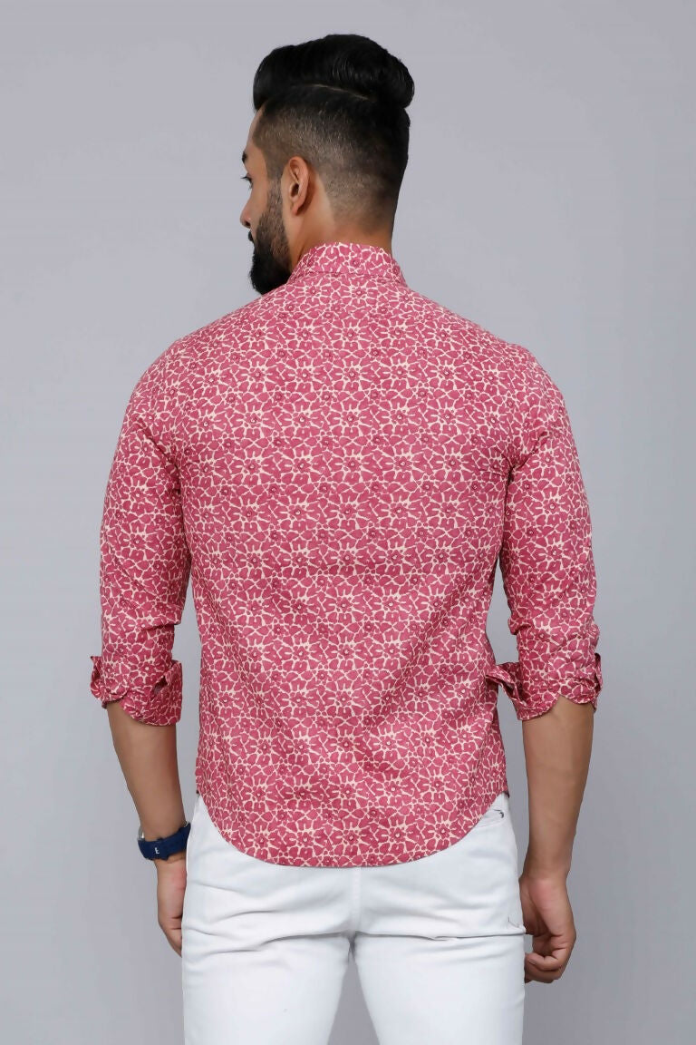 Miravan Men's Cotton Pink Floral Printed Shirt