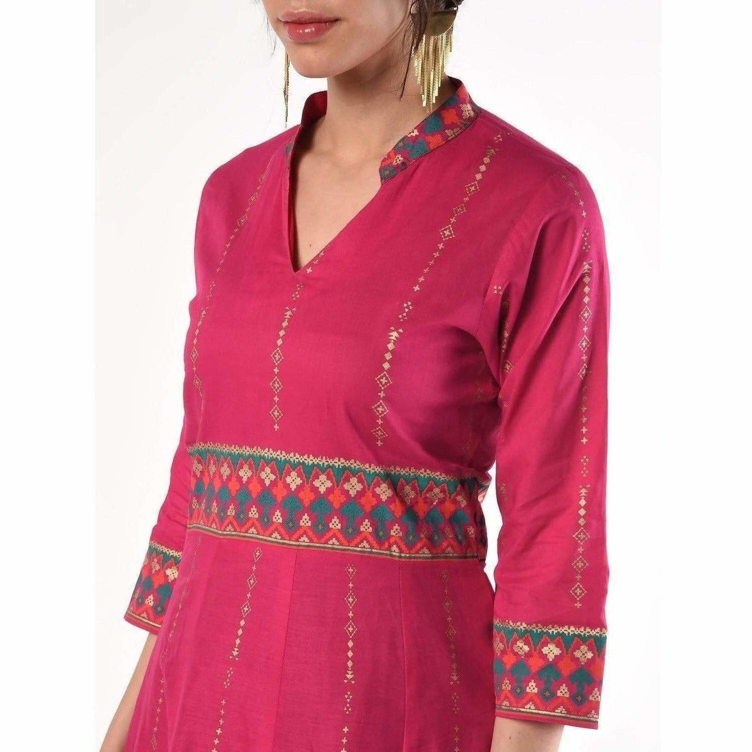 Cheera Women's Hand Block Print Ghagra Style Anarkali Kurta (CH037K)