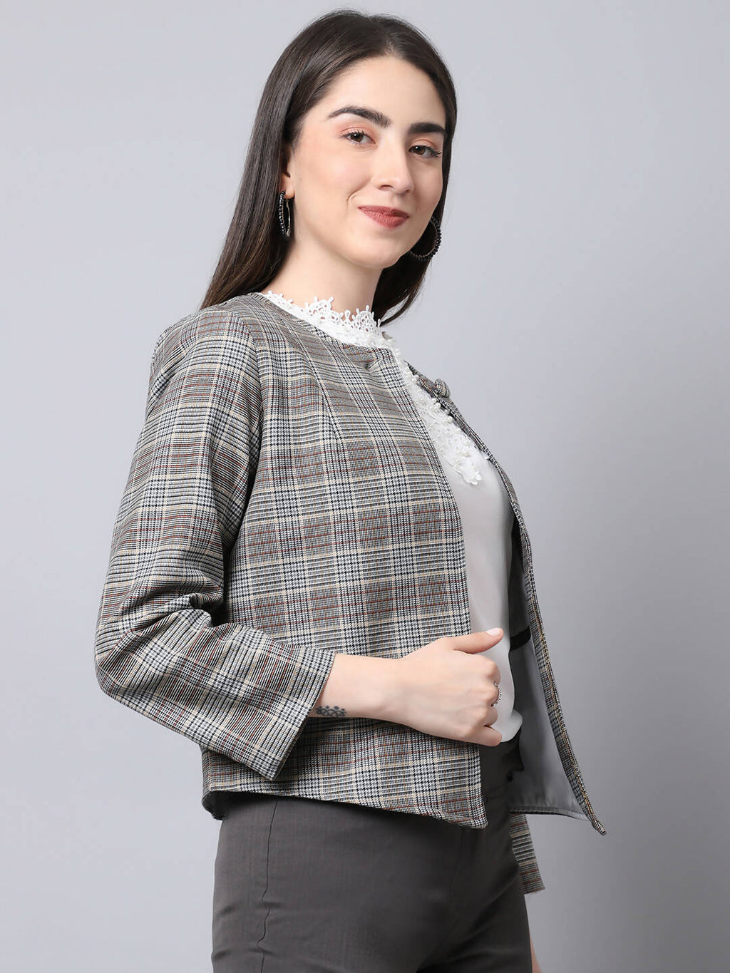 Even Apparels Brown Polywool Open Front Statement Women's Jacket - Distacart