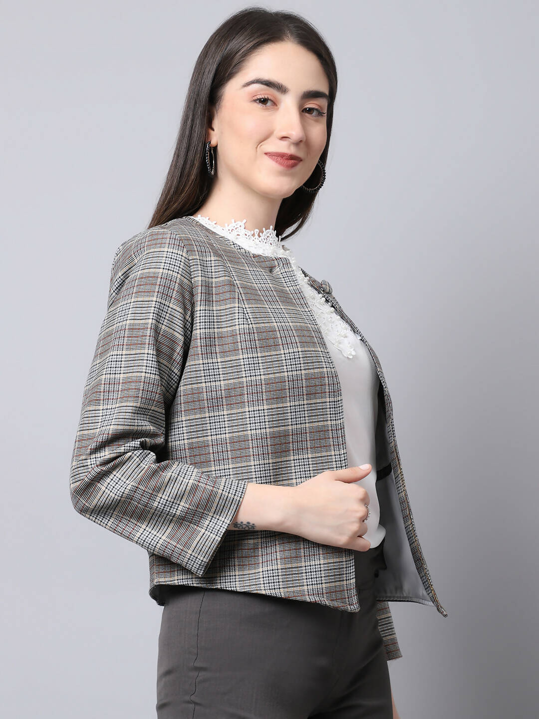 Even Apparels Brown Polywool Open Front Statement Women's Jacket - Distacart