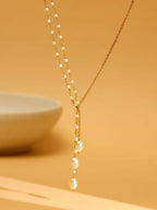 Beaded Pearl Drop One-Sided Layered Necklace - Ruby Raang
