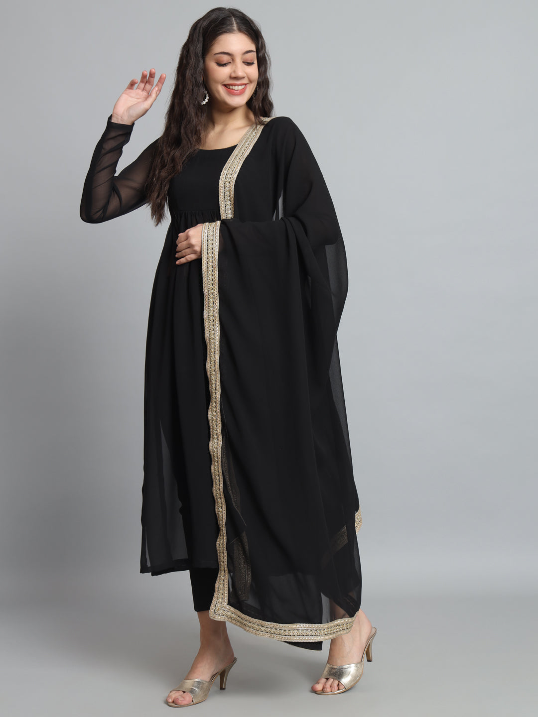Fab Fashion Black Georgette Side Slit Set