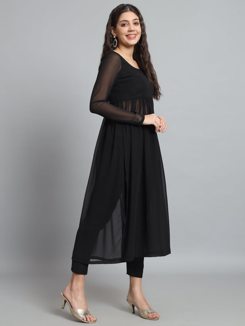 Fab Fashion Black Georgette Side Slit Set