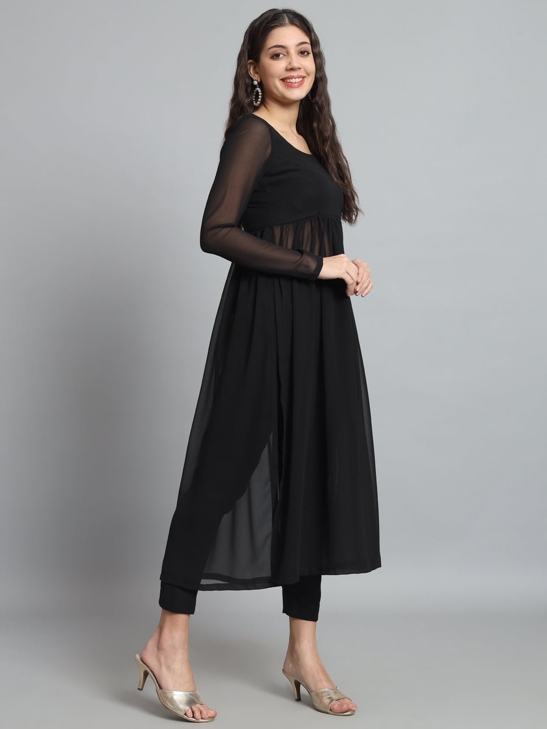 Fab Fashion Black Georgette Side Slit Set