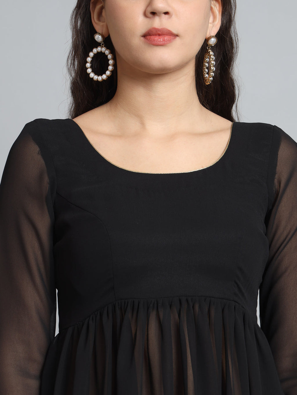Fab Fashion Black Georgette Side Slit Set