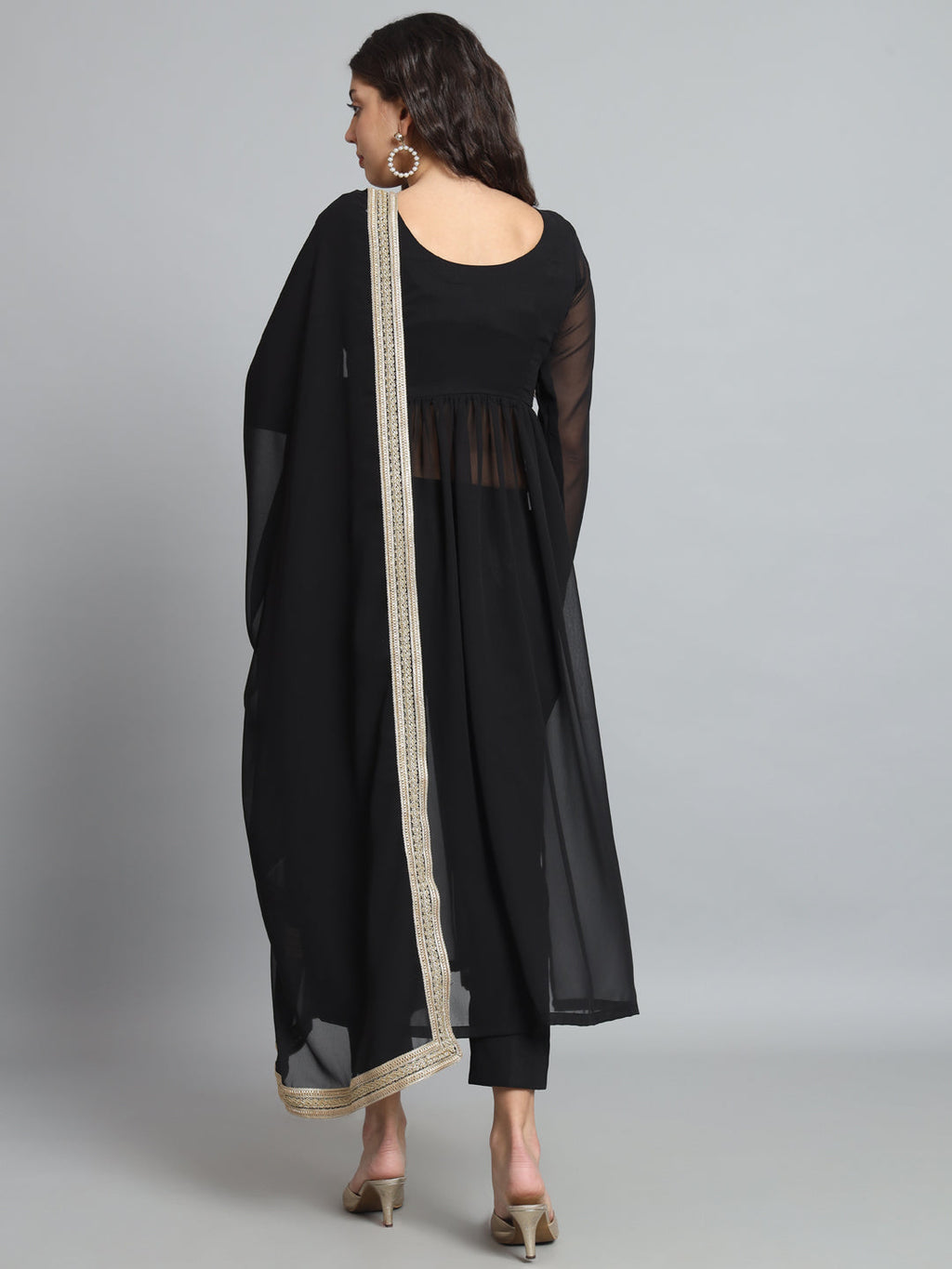 Fab Fashion Black Georgette Side Slit Set