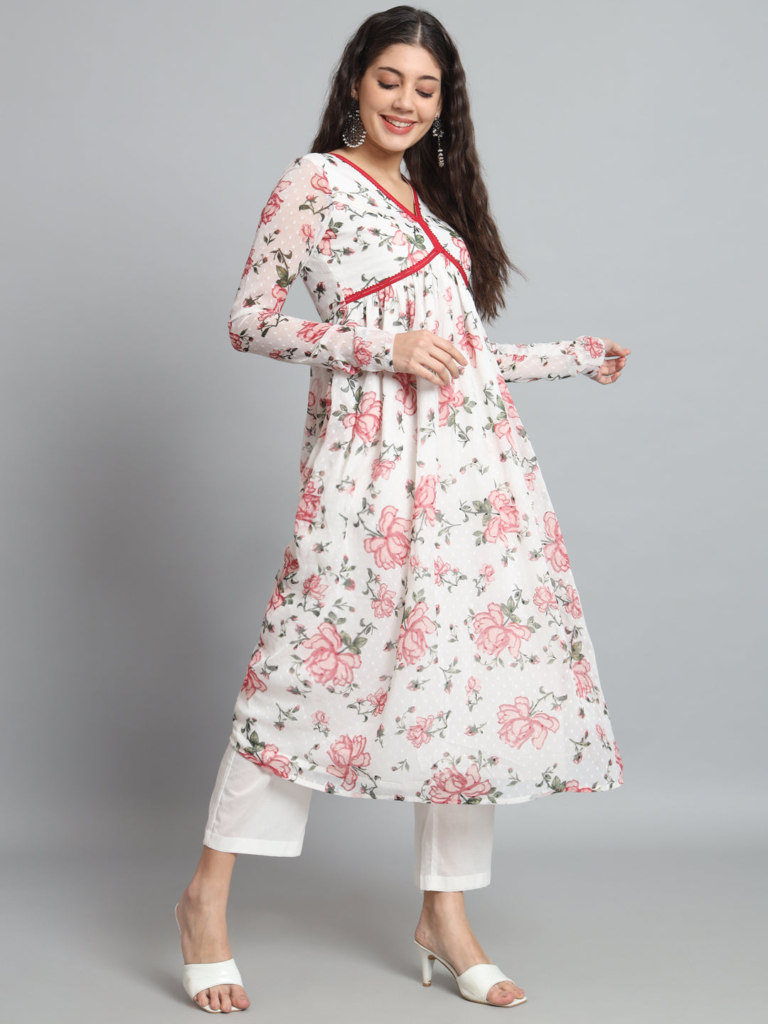 Fab Fashion White Floral Alia Cut Set - Distacart