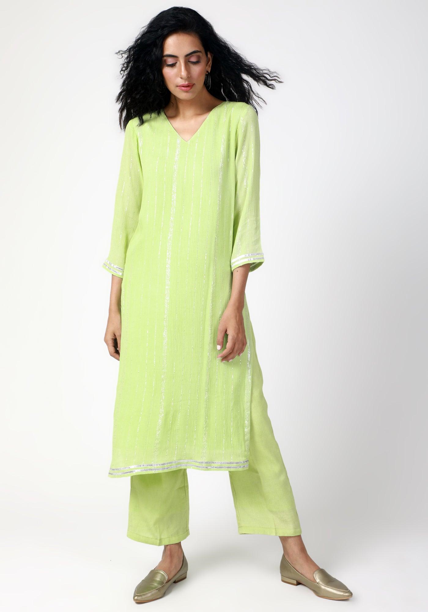 trueBrowns Green Gota Slit Kurta-Pant - Distacart