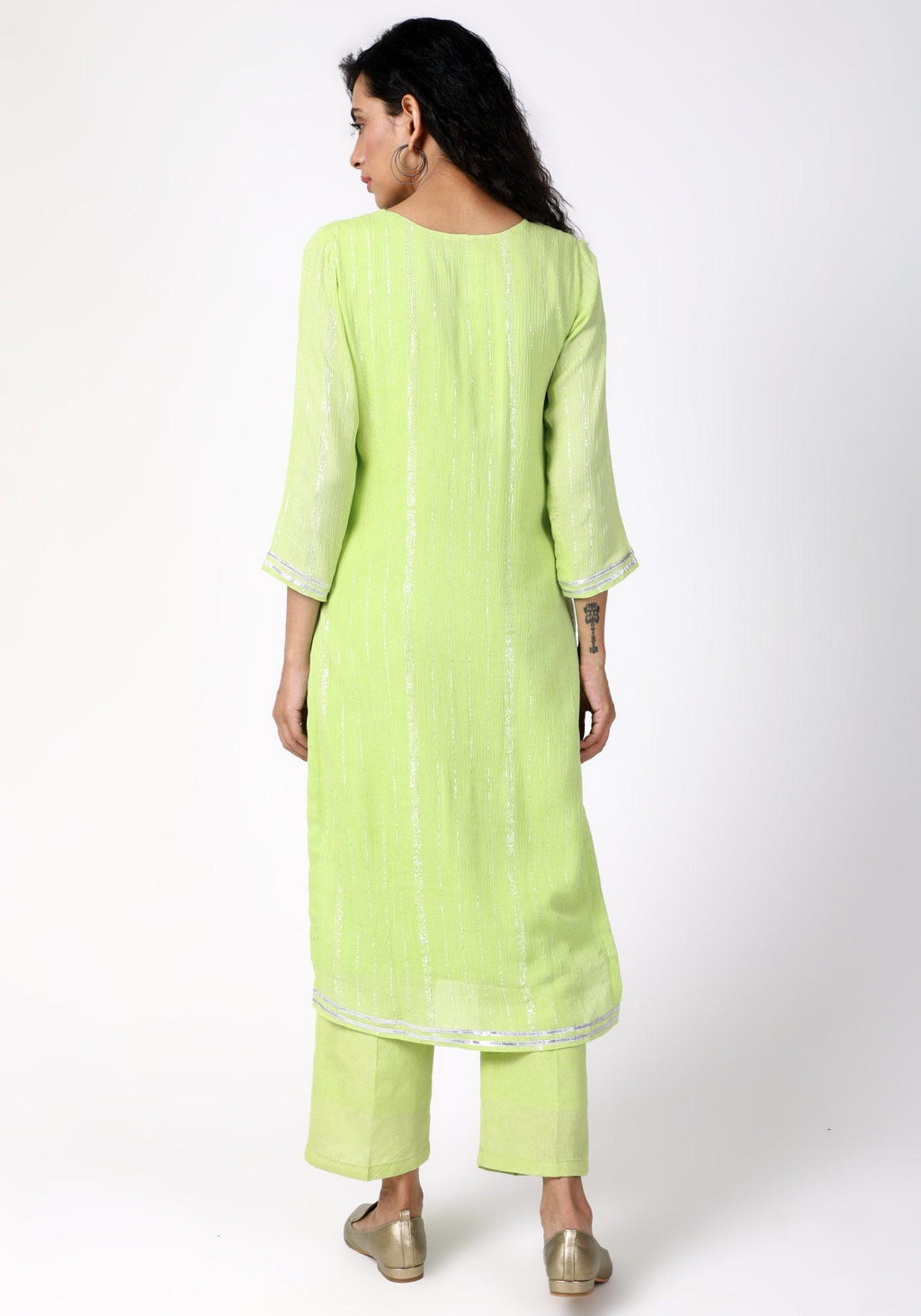 trueBrowns Green Gota Slit Kurta-Pant - Distacart