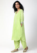 trueBrowns Green Silver Laced Kurta- Ruffled Pant - Distacart