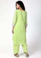 trueBrowns Green Silver Laced Kurta- Ruffled Pant - Distacart