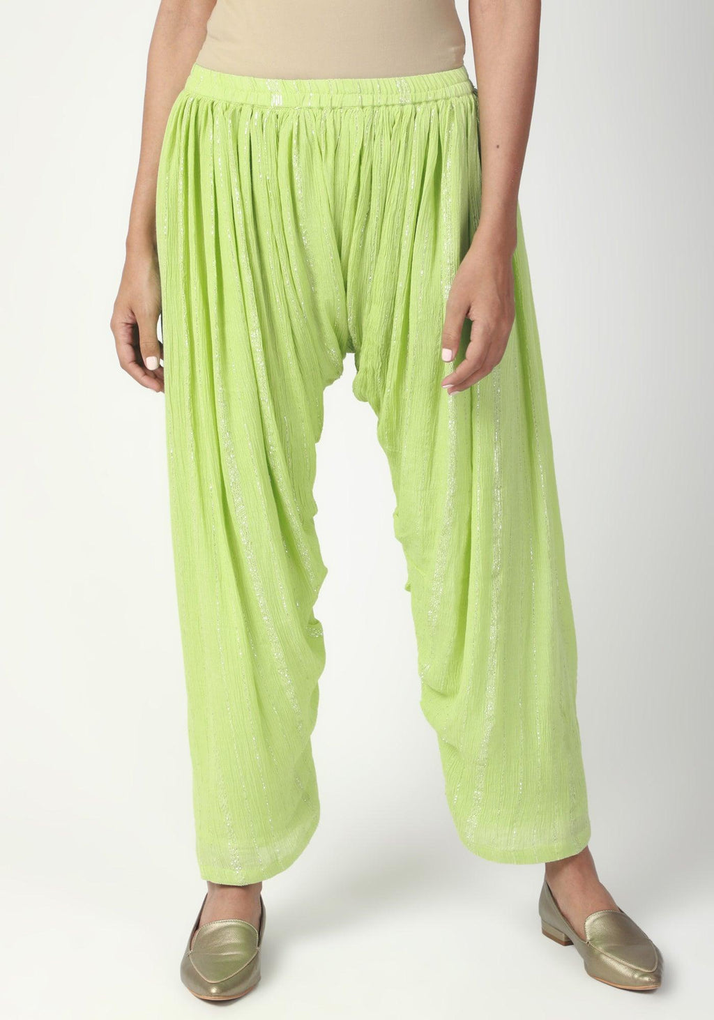 trueBrowns Green Silver Laced Kurta- Ruffled Pant - Distacart