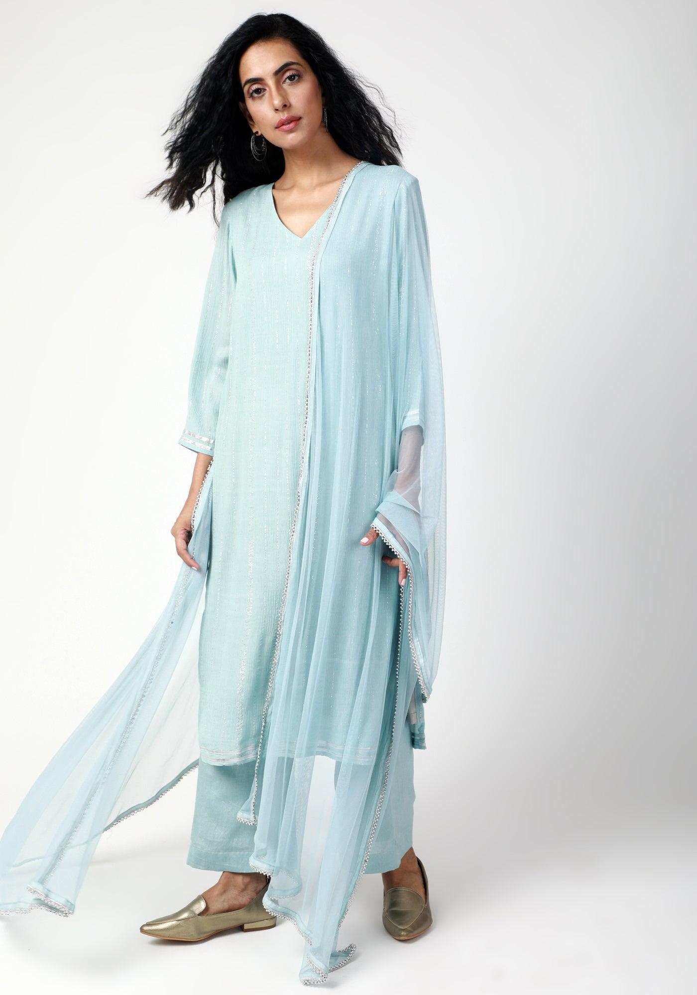 trueBrowns Blue Gota Slit Kurta-Pant-Dupatta - Distacart