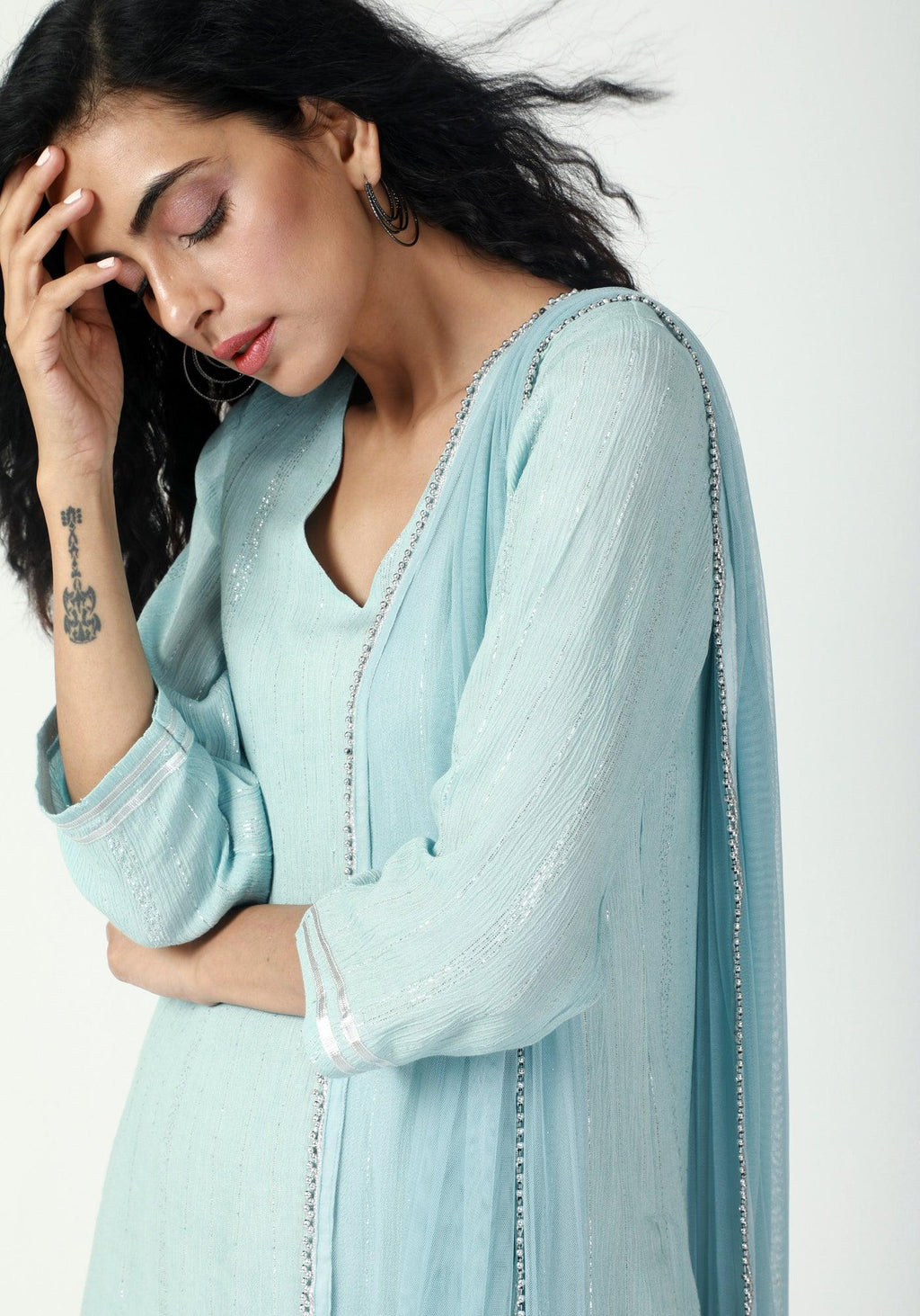 trueBrowns Blue Gota Slit Kurta-Pant Set - Distacart