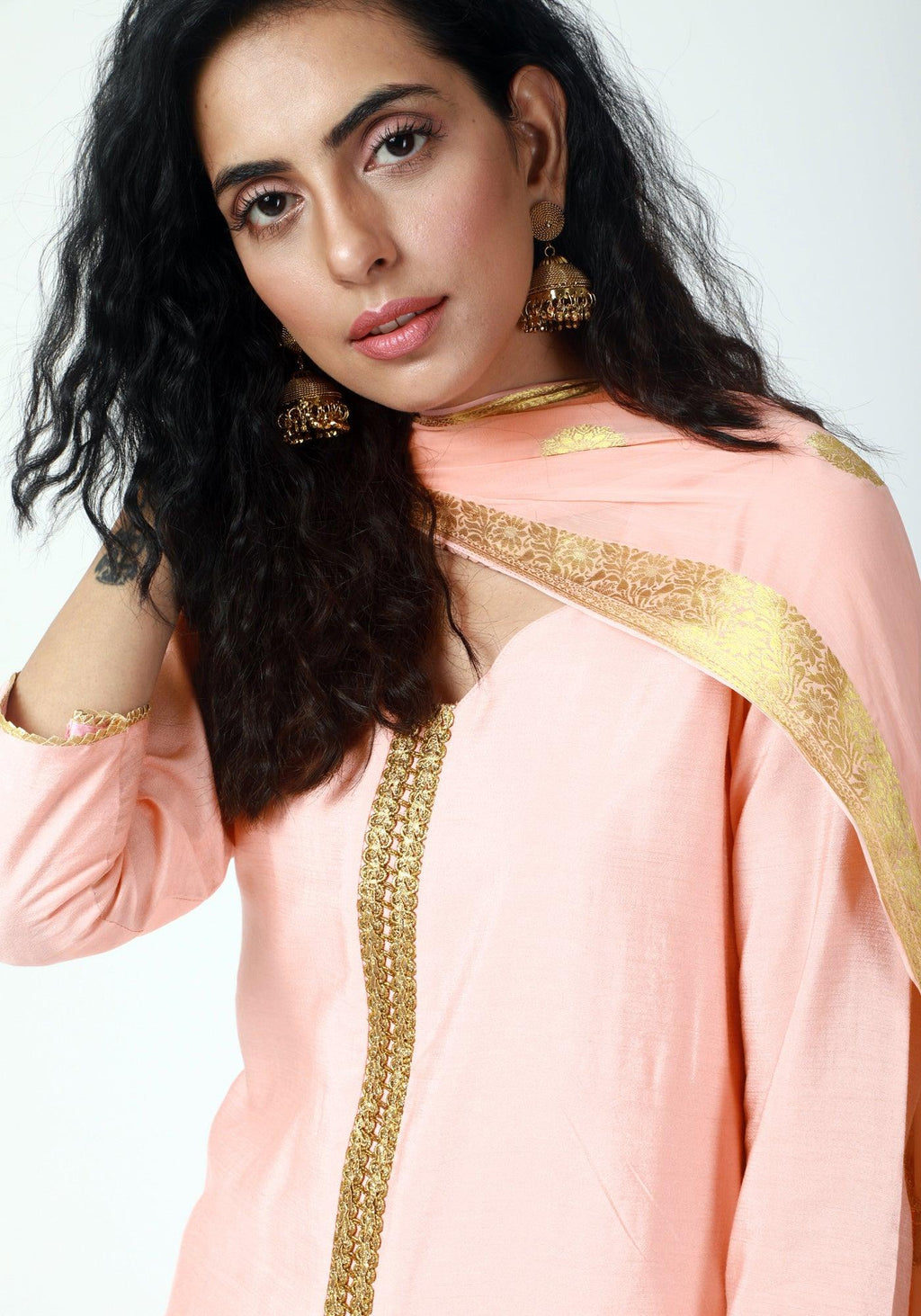 trueBrowns Peach Gota Kurta-Pant-Dupatta - Distacart