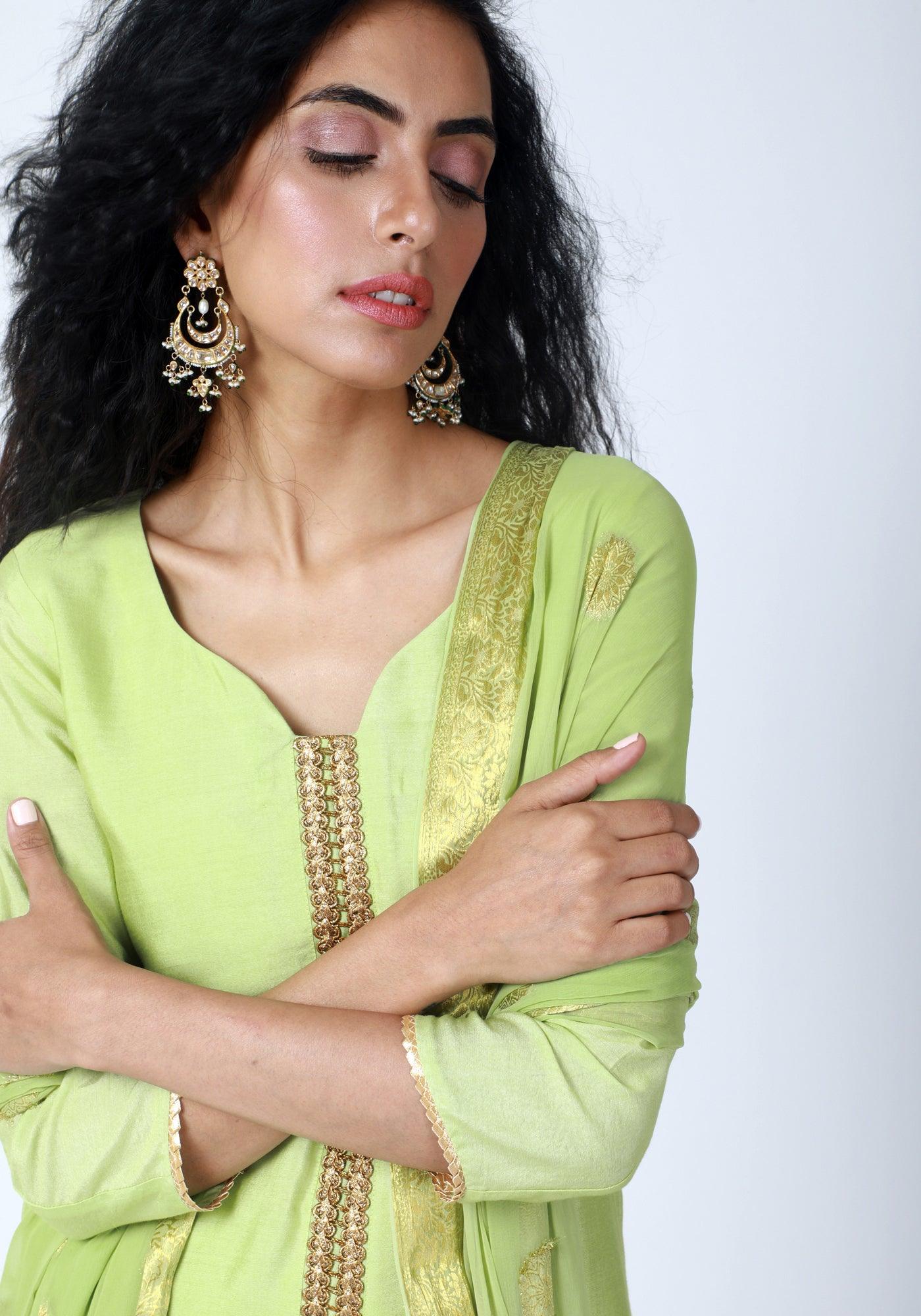 trueBrowns Green Gota Kurta-Pant-Dupatta - Distacart