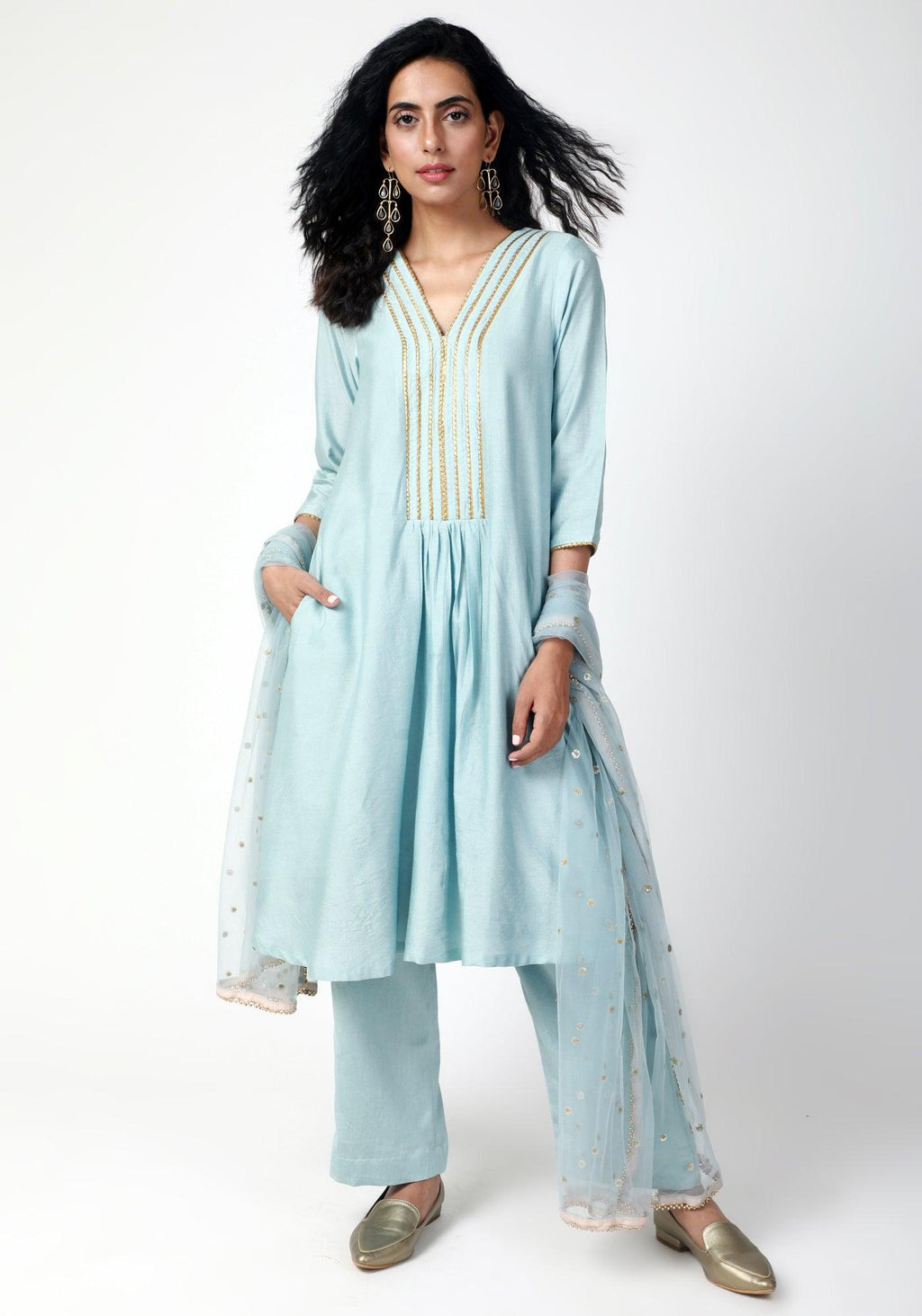 trueBrowns Blue Gota Kurta-Pant-Dupatta - Distacart