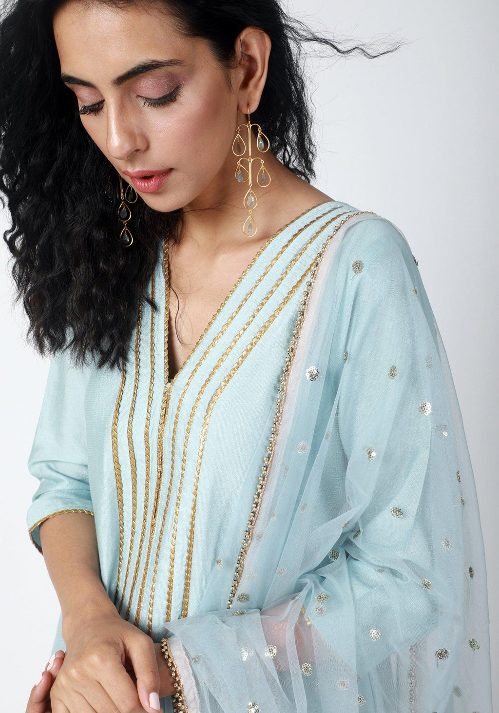 trueBrowns Blue Gota Kurta-Pant-Dupatta - Distacart