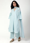 trueBrowns Blue Silver Laced Kurta-Pant-Dupatta - Distacart