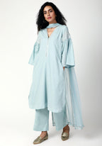 trueBrowns Blue Silver Laced Kurta-Pant-Dupatta - Distacart