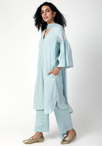 trueBrowns Blue Silver Laced Kurta-Pant-Dupatta - Distacart