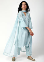 trueBrowns Blue Silver Laced Kurta-Pant-Dupatta - Distacart