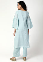 trueBrowns Blue Silver Laced Kurta-Pant-Dupatta - Distacart
