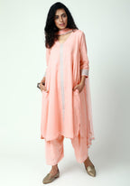 trueBrowns Peach Silver Laced Kurta- Ruffled Pant-Dupatta - Distacart
