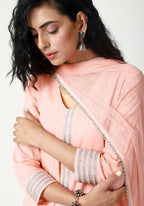 trueBrowns Peach Silver Laced Kurta- Ruffled Pant-Dupatta - Distacart