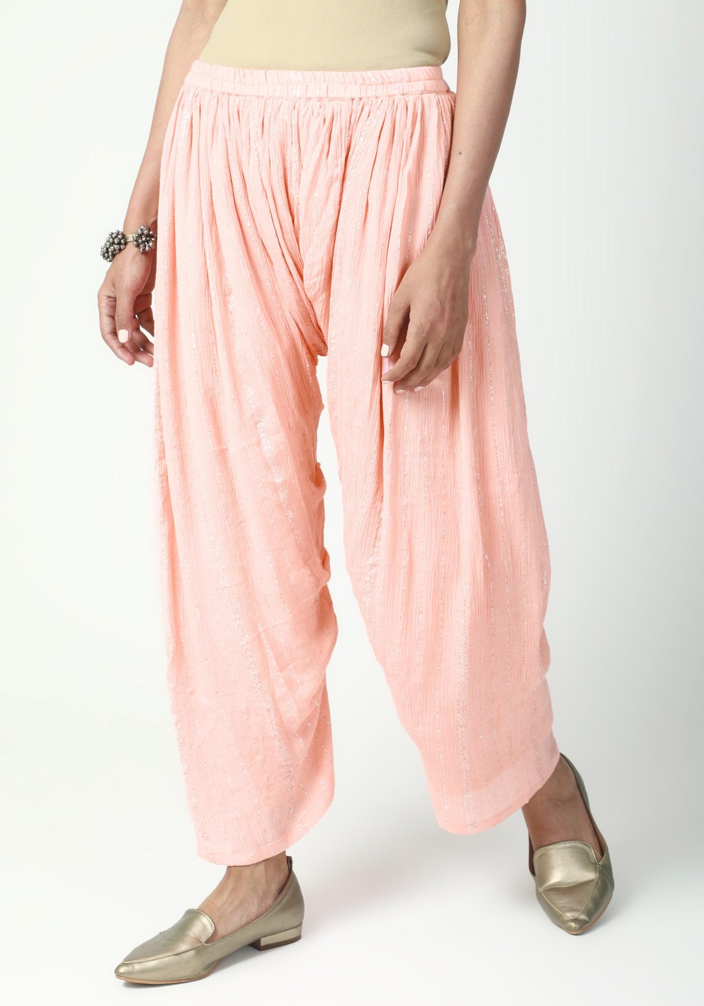 trueBrowns Peach Silver Laced Kurta- Ruffled Pant-Dupatta - Distacart