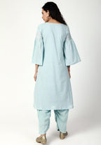 trueBrowns Blue Silver Laced Kurta- Ruffled Pant-Dupatta - Distacart