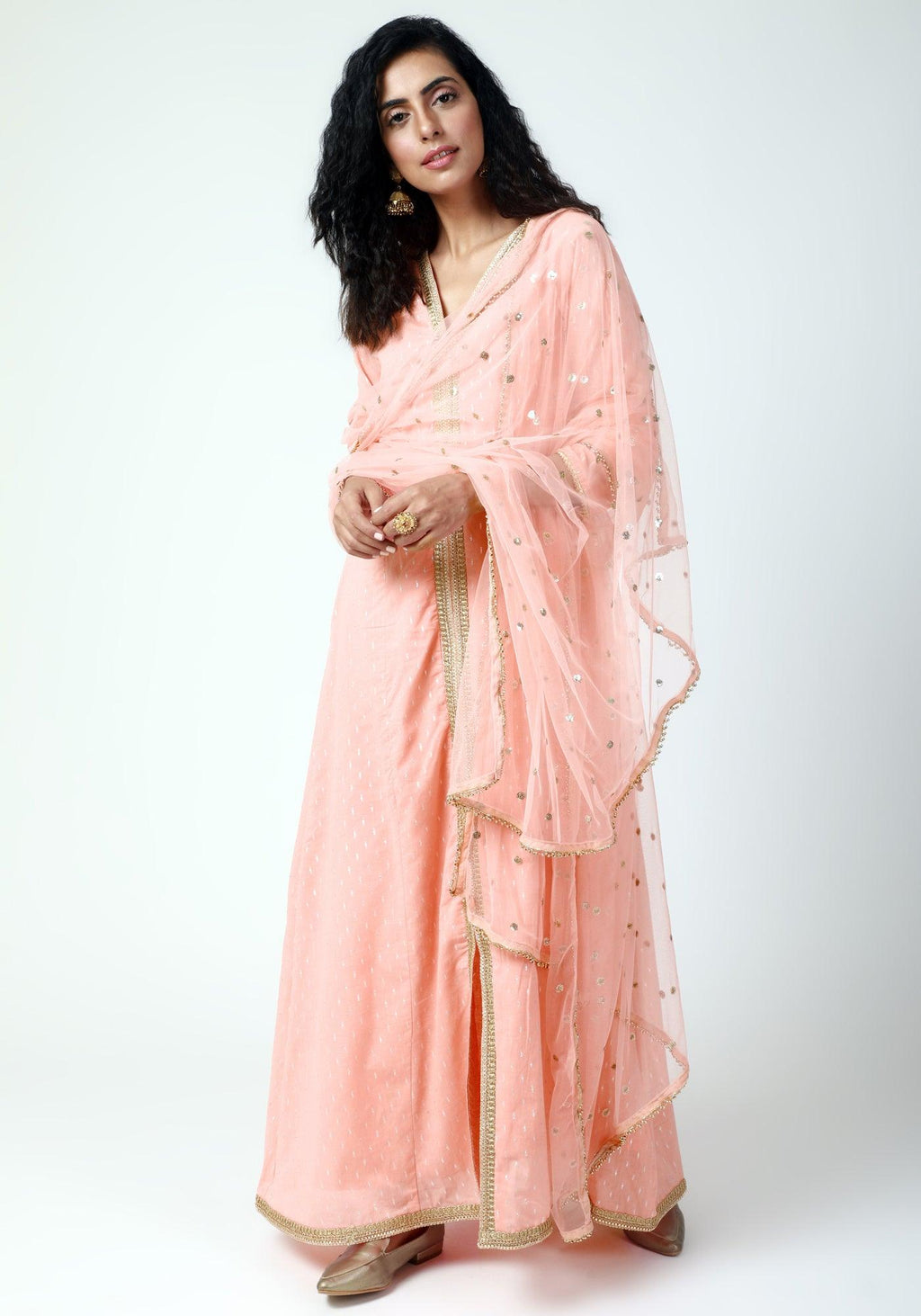 trueBrowns Peach Lace Kurta-Pant-Dupatta - Distacart