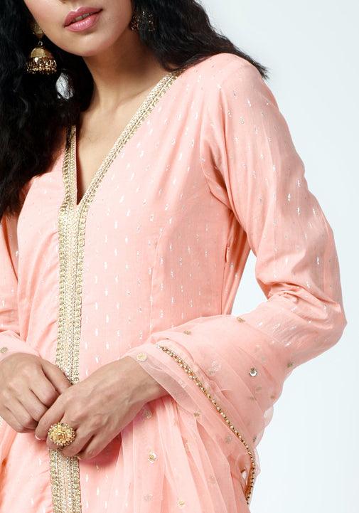 trueBrowns Peach Lace Kurta-Pant-Dupatta - Distacart
