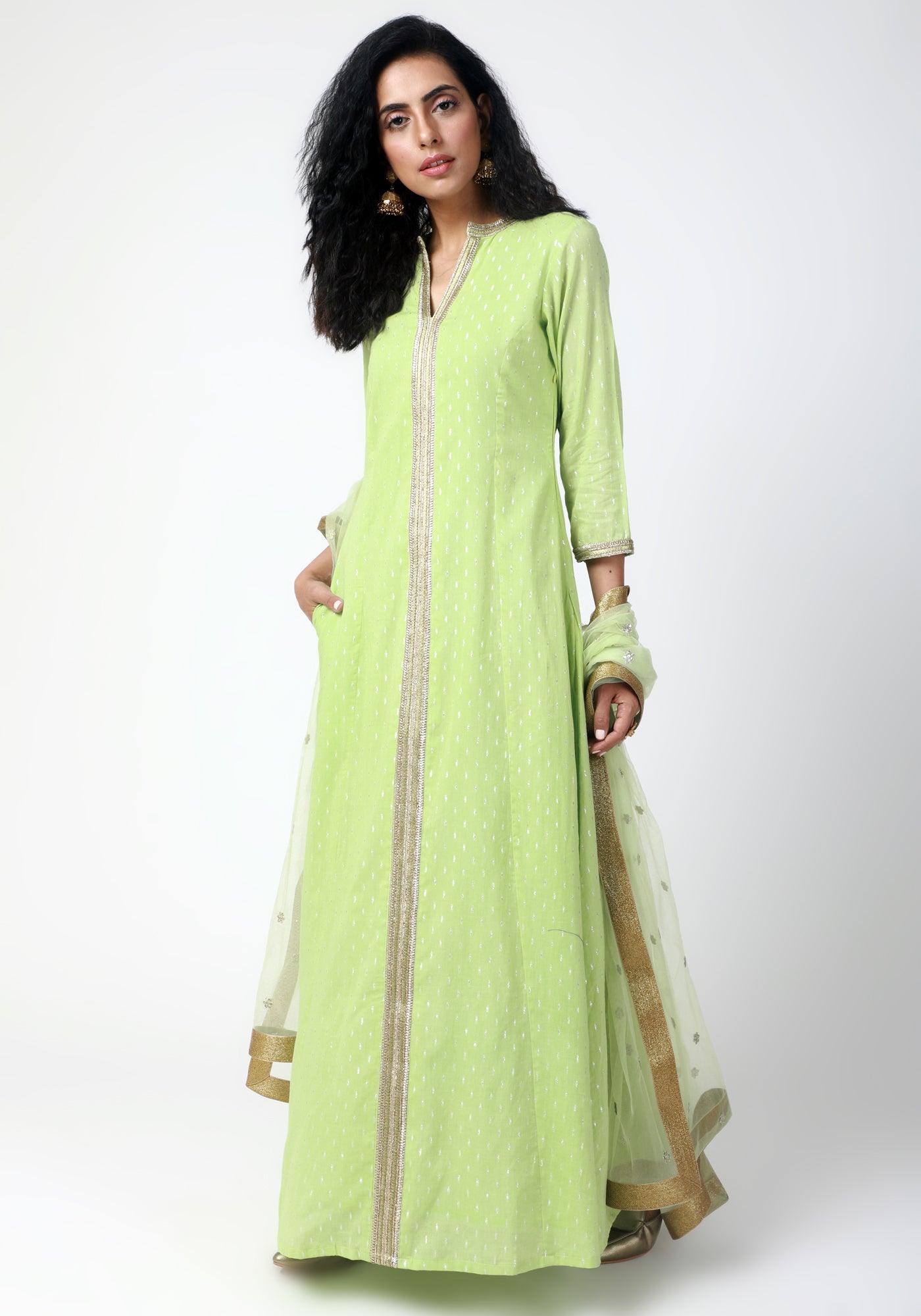 trueBrowns Green Lace Kurta-Pant-Dupatta - Distacart