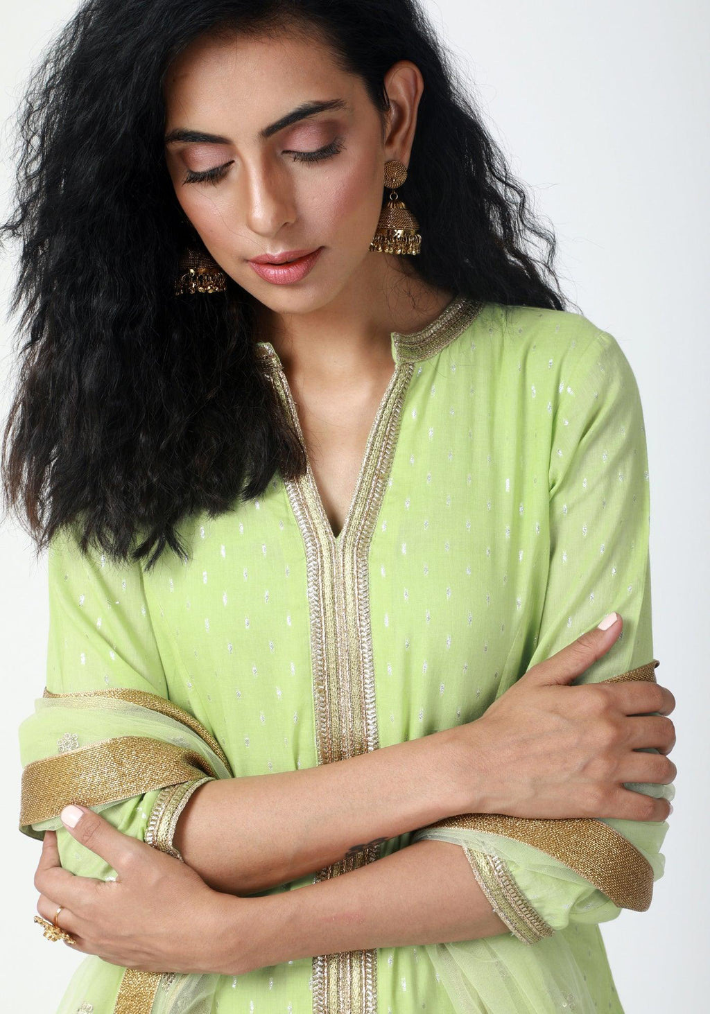 trueBrowns Green Lace Kurta-Pant-Dupatta - Distacart