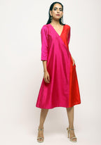 trueBrowns Pink Contrast Overlap Dress - Distacart