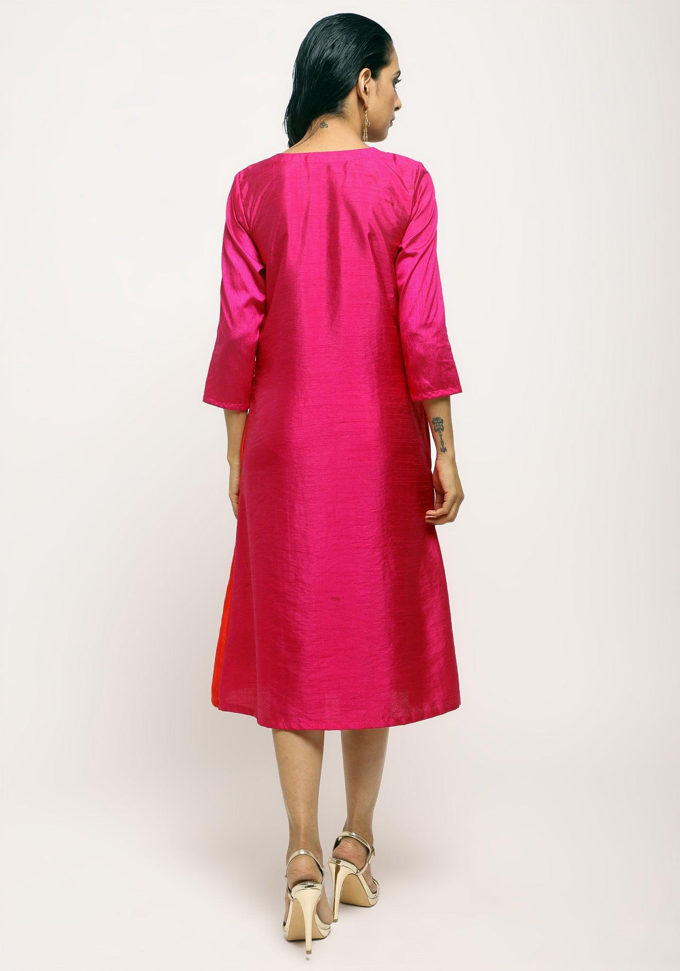 trueBrowns Pink Contrast Overlap Dress - Distacart