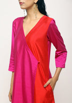 trueBrowns Pink Contrast Overlap Dress - Distacart
