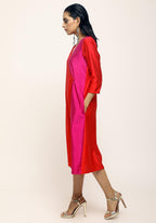 trueBrowns Orange Contrast Overlap Dress - Distacart