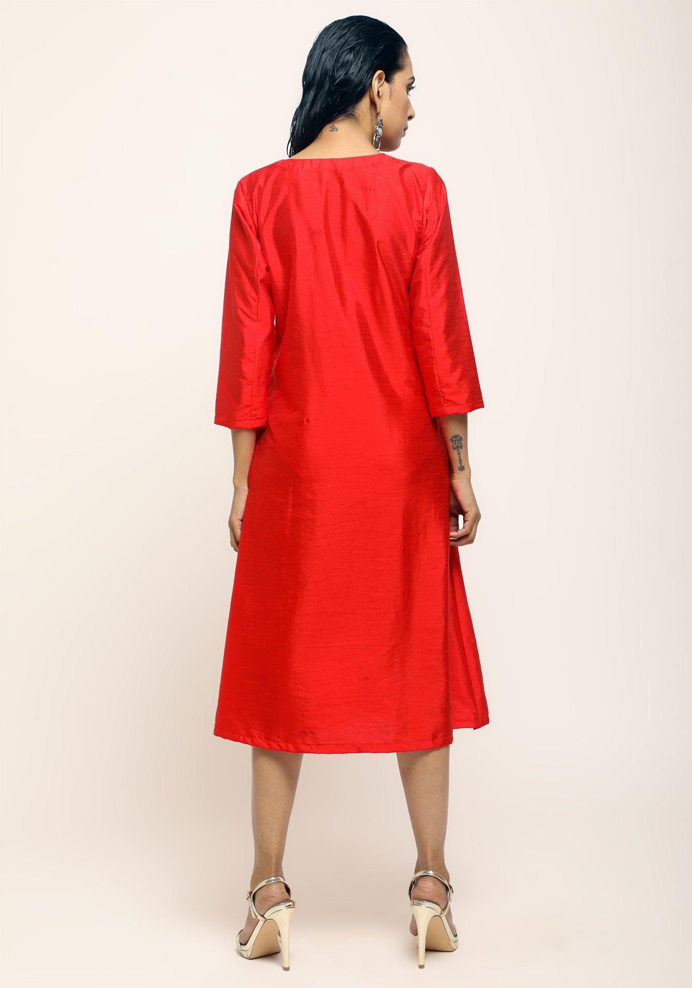 trueBrowns Orange Contrast Overlap Dress - Distacart