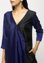 trueBrowns Blue Contrast Overlap Dress - Distacart