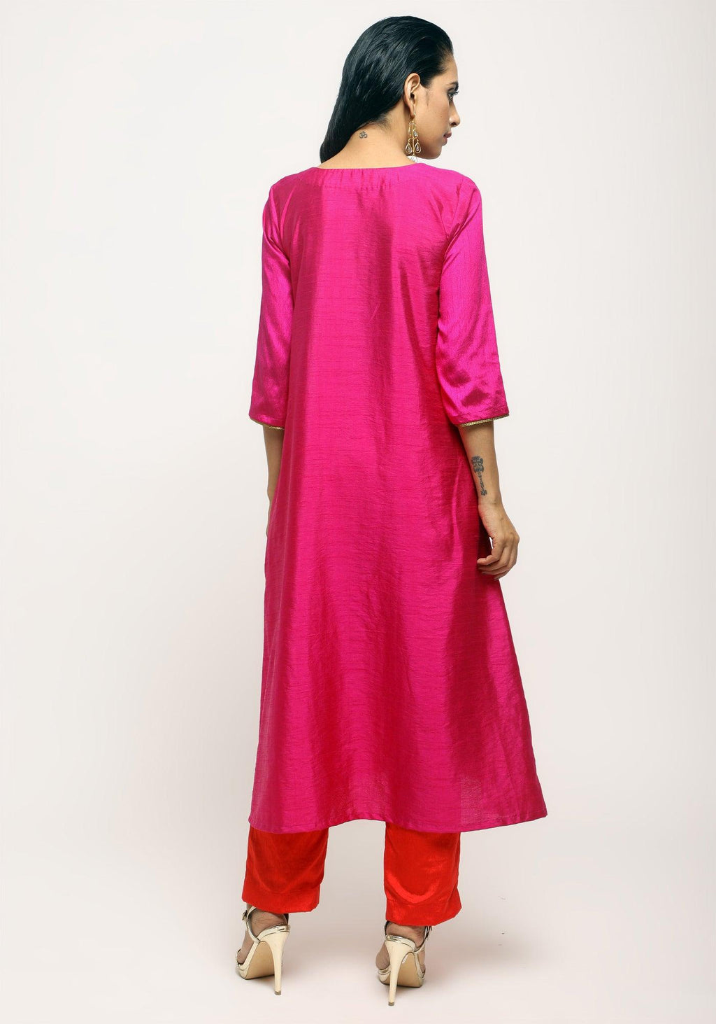 trueBrowns Pink Laced Kurta Set - Distacart