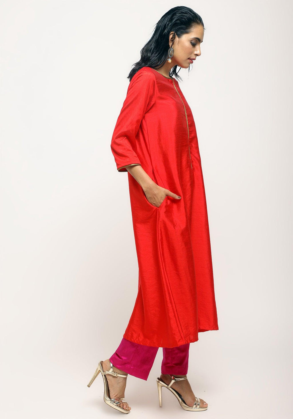 trueBrowns Orange Laced Kurta Set - Distacart