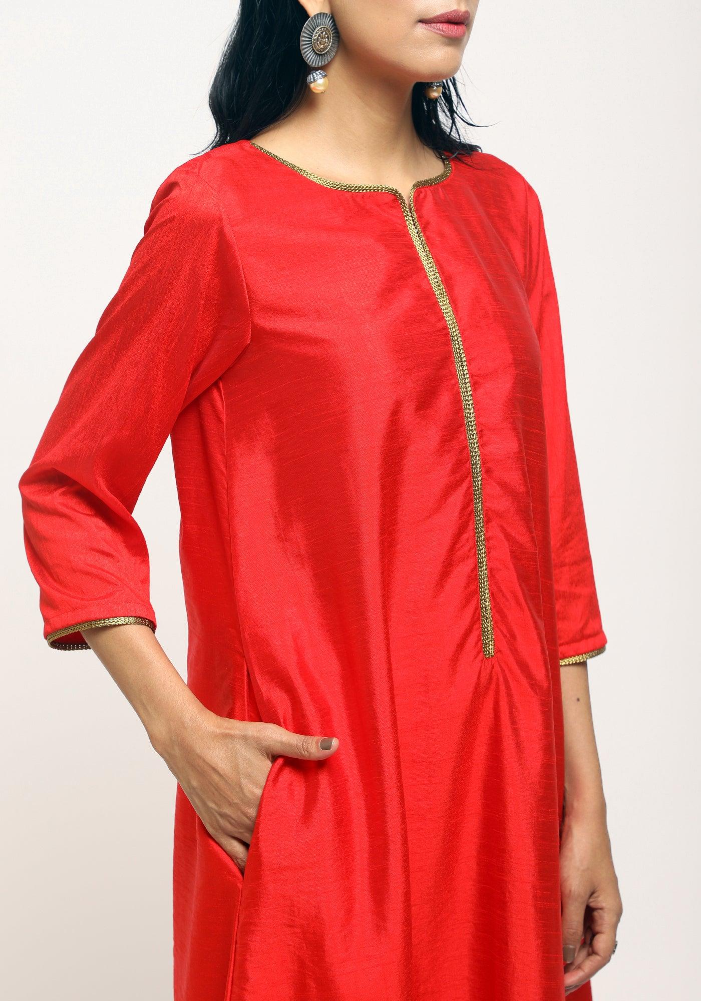 trueBrowns Orange Laced Kurta Set - Distacart