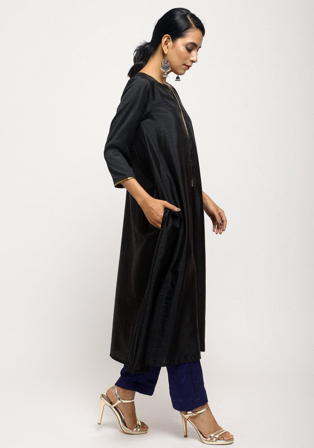 trueBrowns Black Laced Kurta Set - Distacart