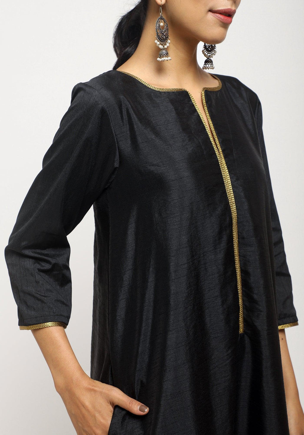 trueBrowns Black Laced Kurta Set - Distacart
