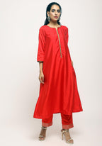 trueBrowns Orange Laced Kurta- Foil Pant - Distacart